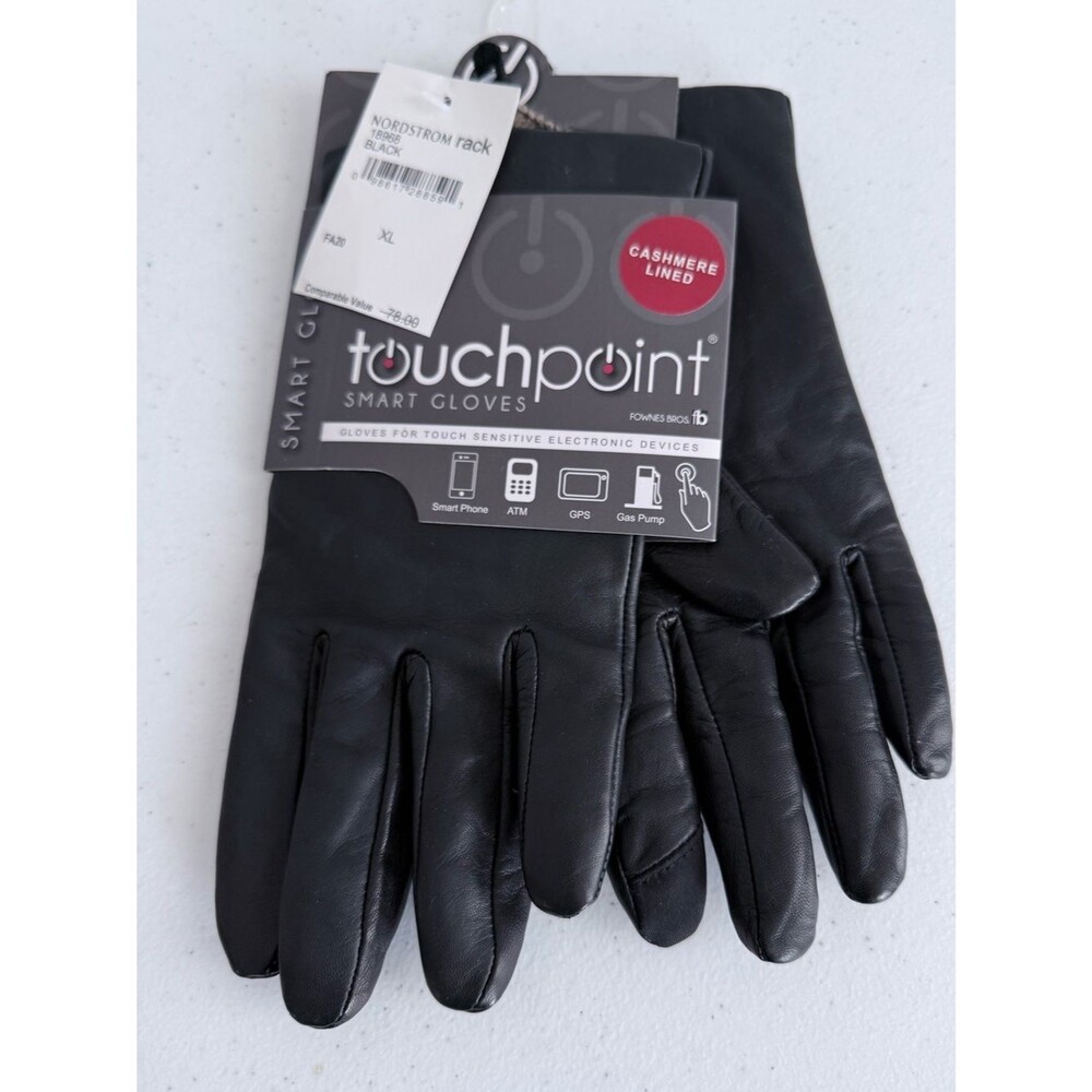 NWT Fownes TouchPoint Black Leather Cashmere Touchscreen Gloves XL Nordstrom